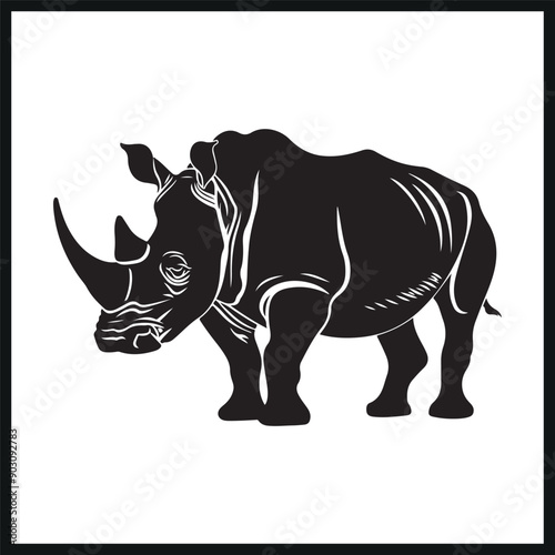 Silhouette of a Rhinoceros clipart on a white