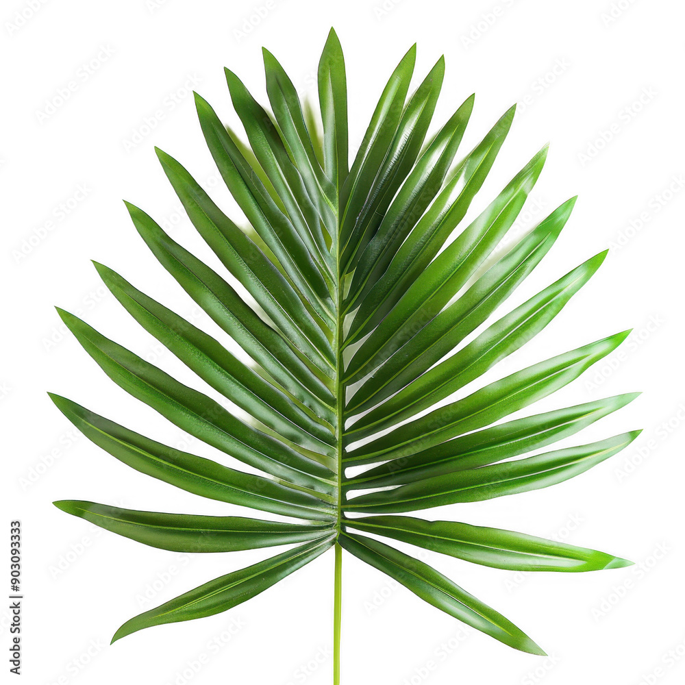 Closeup of a vibrant green tropical palm leaf on a white background Closeup of a vibrant green tropical palm leaf on a white background