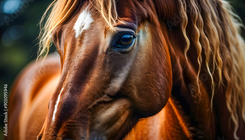 Close-up of a horse head at an equestrian competition, showing the intense focus and grace of the animal during the event