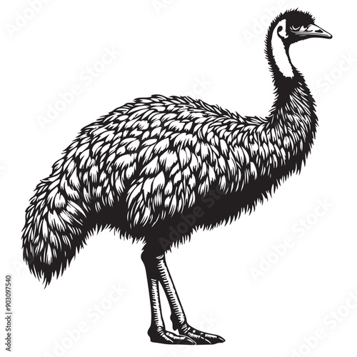 emu bird full body outline vector illustrator white back ground..