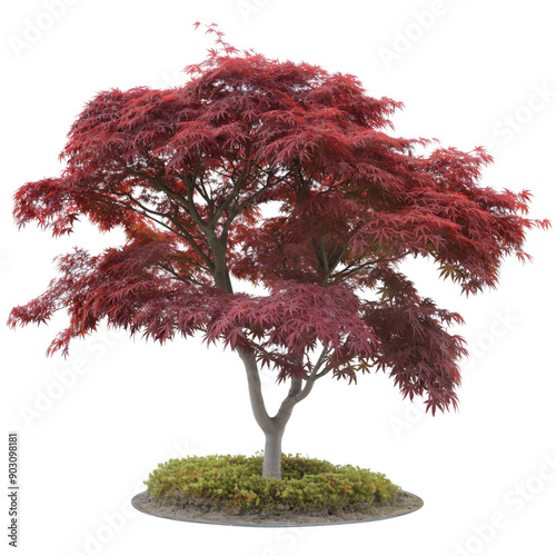 Japanese Maple Tree with Autumn Leaves Isolated on White photo