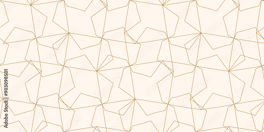 White and gold luxury line art ornamental seamless pattern. Grid geometric oriental design. Art deco abstract background. 