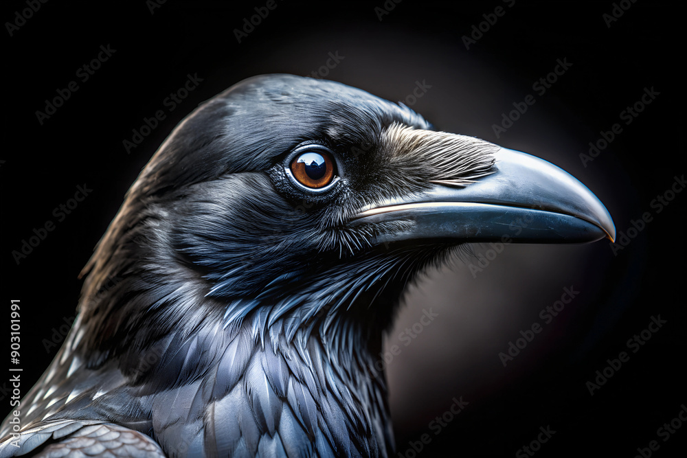 Portrait of a beautiful crow against black background Portrait of a beautiful crow against black background