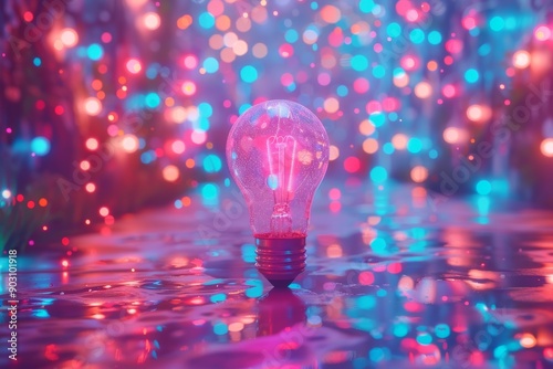 Brain light bulb with colorful bokeh lights showcasing advanced technology and creative innovation in a vibrant setting.