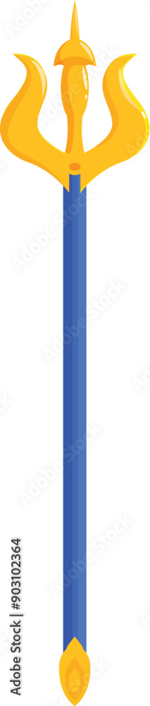 Golden trishul standing on white background, representing the hindu god shiva and his weapon Golden trishul standing on white background, representing the hindu god shiva and his weapon