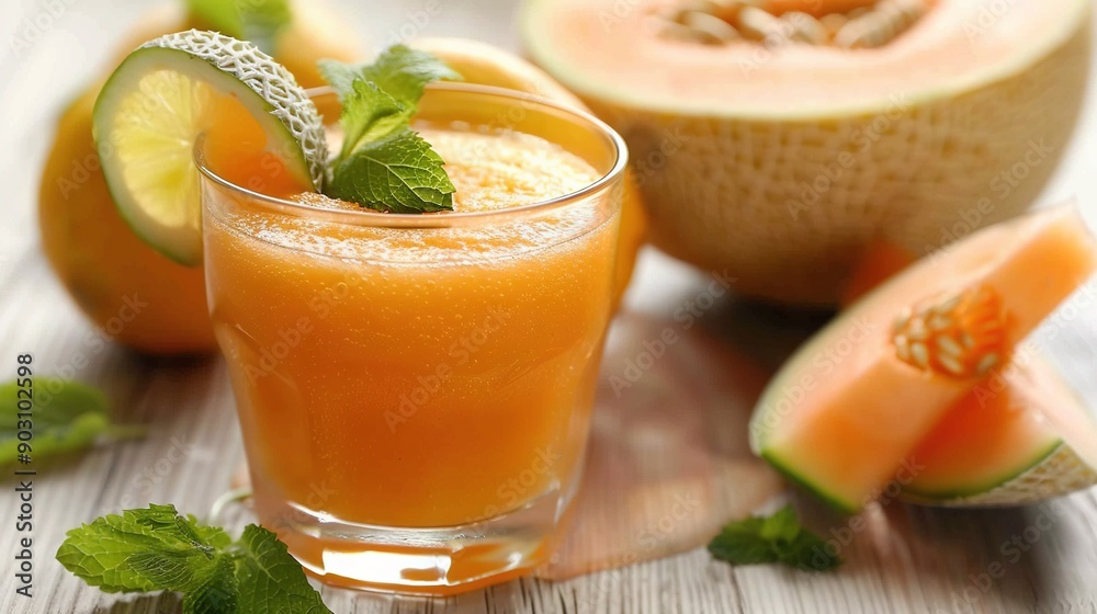 A glass of watermelon juice next to sliced watermelon and a whole watermelon on a table A glass of watermelon juice next to sliced watermelon and a whole watermelon on a table