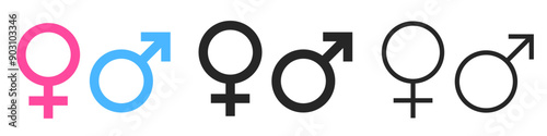 Male and female gender symbols set. Gender symbol with blue pink and black colours. Men, women, girl, boy - stock vector.