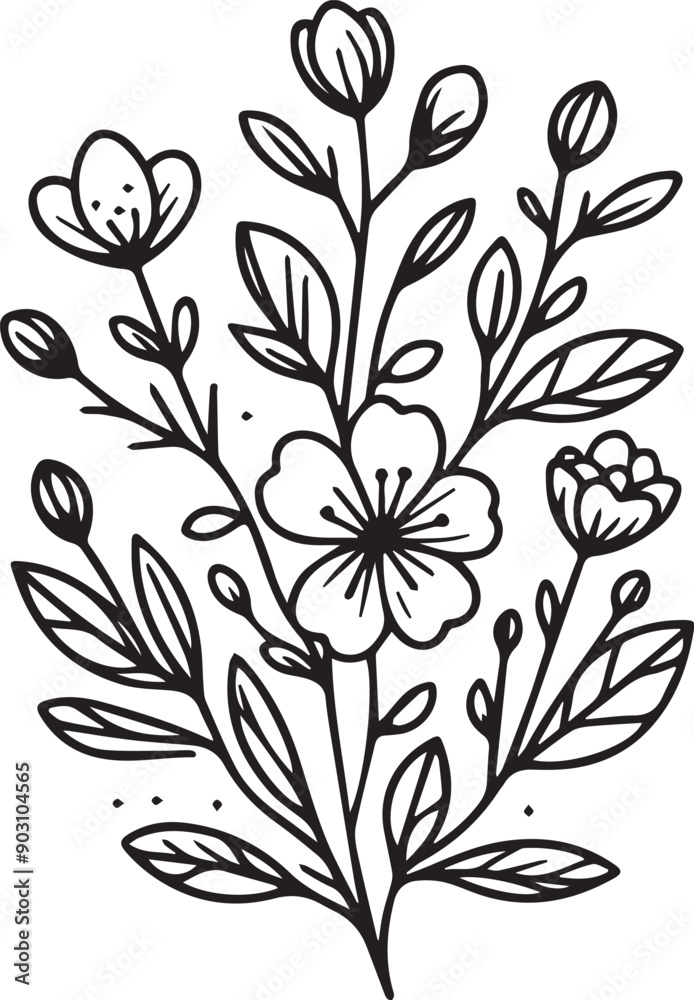 Doodle flower bouquet of line art, lovely design
Easy sketch art of Spring flowers, line art bouquets of floral hand-drawn illustrations, doodle zentangle, tattooing drawing coloring page