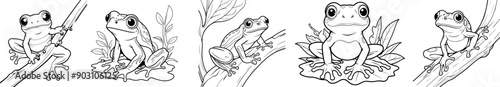 Tree Frog hand drawing coloring page and outline vector design photo