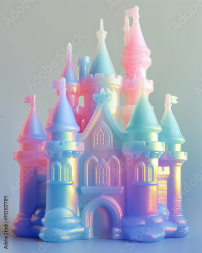 there are many different colored castle like buildings on a table photo