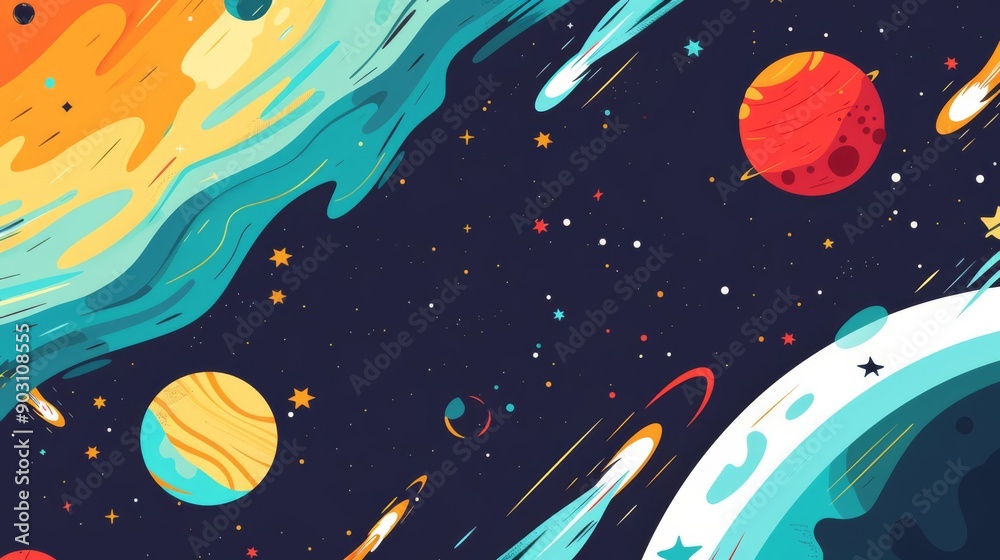 Naklejka premium Solar wind, educational space elements, flat design illustration, dynamic, isolated on white background