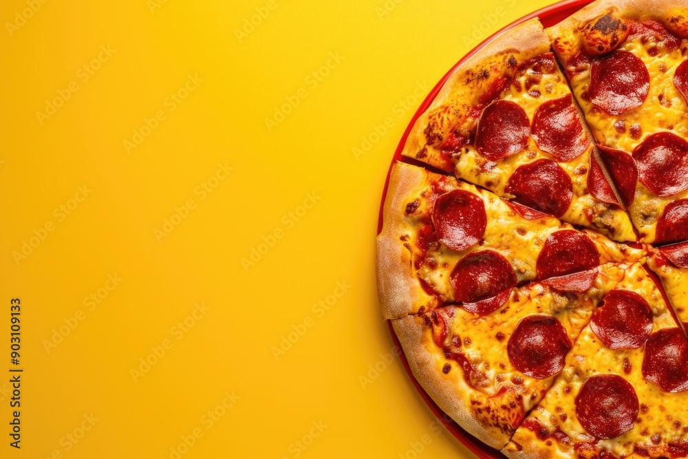 Pepperoni Pizza on Bright Yellow Background Vibrant Slice of Cheesy Delight Pepperoni Pizza on Bright Yellow Background Vibrant Slice of Cheesy Delight