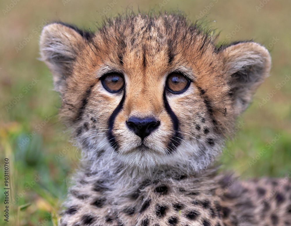 Endearing portrait of a seven weeks old Cheetah, which calls the mother in Masai Mara, Kenya Endearing portrait of a seven weeks old Cheetah, which calls the mother in Masai Mara, Kenya