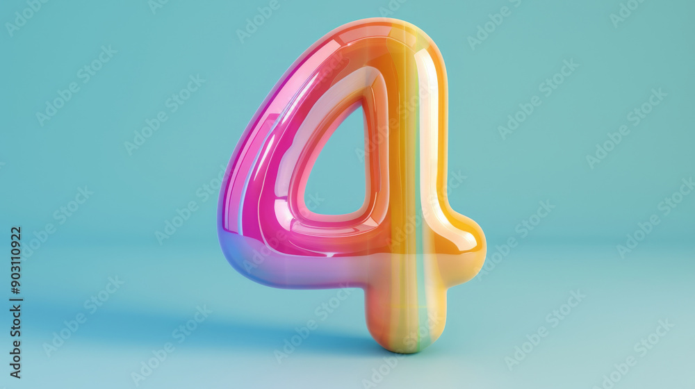 Colorful number 4 balloon on blue background, 3D rendering Colorful number 4 balloon on blue background, 3D rendering