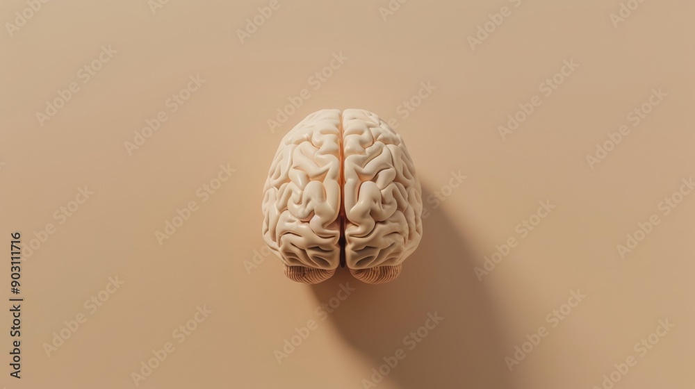 Human brain model on beige background, top view. Medical and educational concept