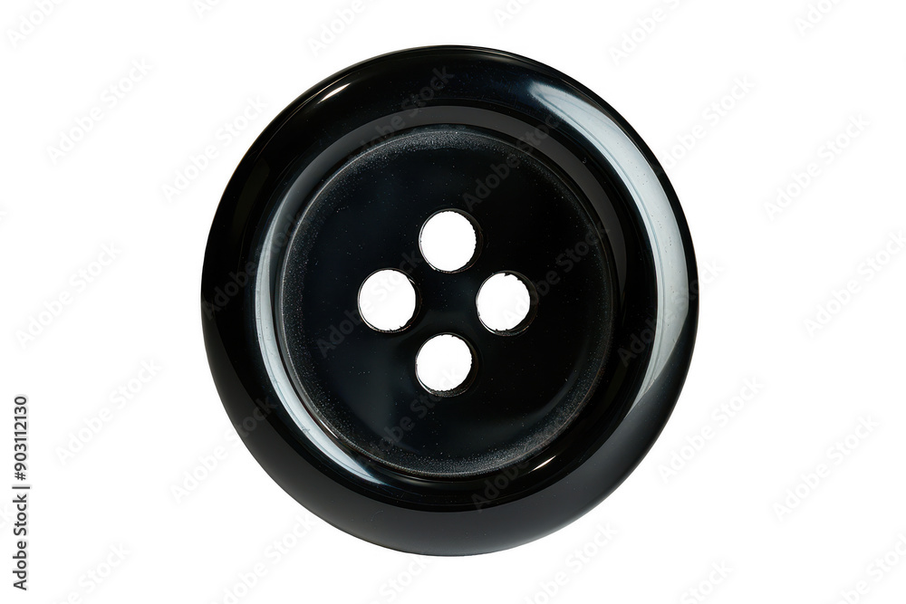 Close-Up Macro Shot of a Shiny Black Button with Four Holes and Smooth Surface Close-Up Macro Shot of a Shiny Black Button with Four Holes and Smooth Surface