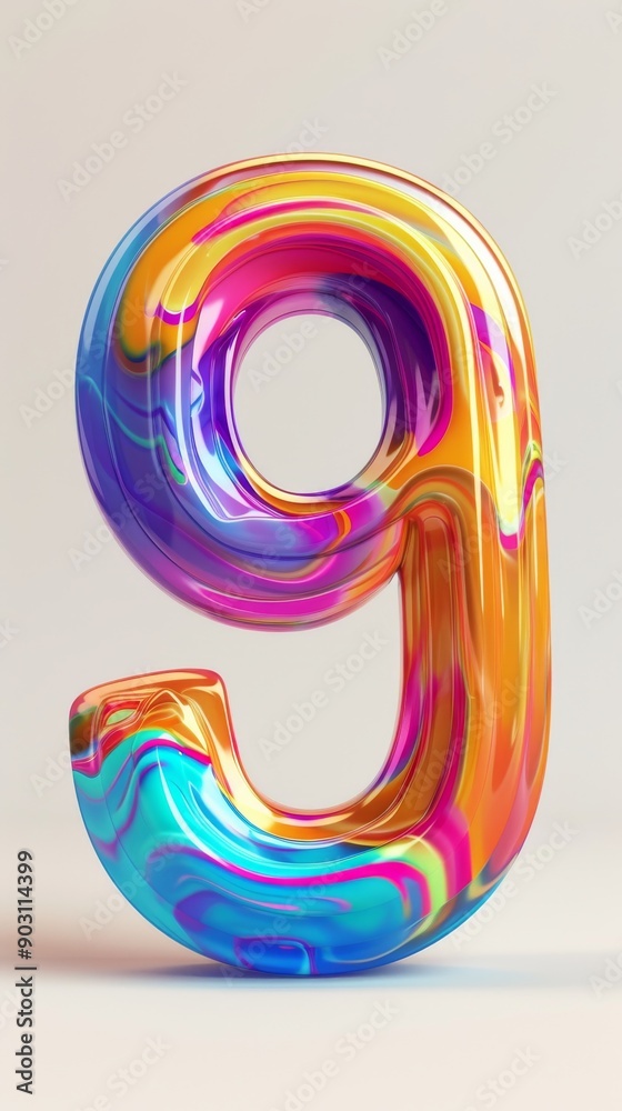 Colorful 3D number 9 with rainbow hues, abstract digital art, modern design concept Colorful 3D number 9 with rainbow hues, abstract digital art, modern design concept