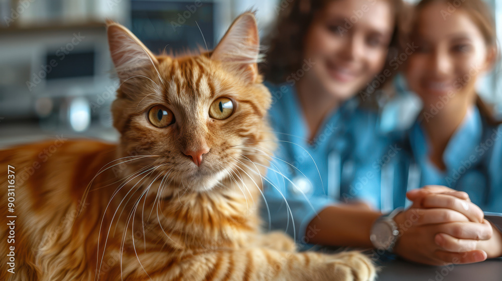 Two veterinarians smiling while caring for an animal, showcasing a friendly and collaborative atmosphere in a healthcare setting.