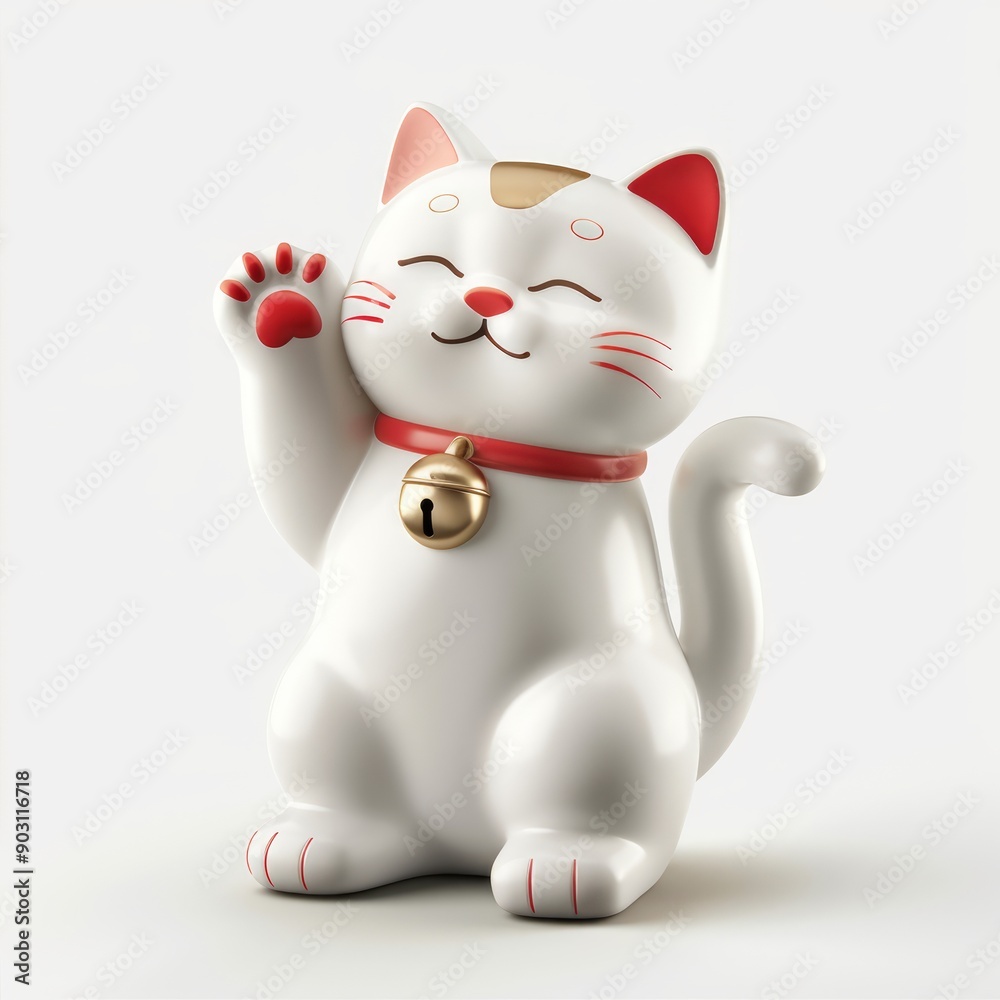 Medium shot of maneki-neko, isolated on a white background, bright and vivid tonality Medium shot of maneki-neko, isolated on a white background, bright and vivid tonality