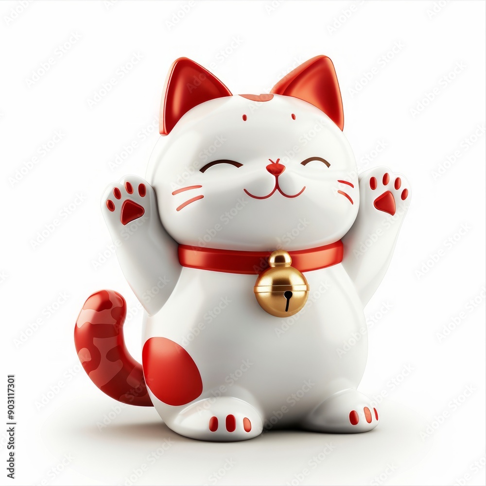 Medium shot of maneki-neko, isolated on a white background, bright and vivid tonality Medium shot of maneki-neko, isolated on a white background, bright and vivid tonality