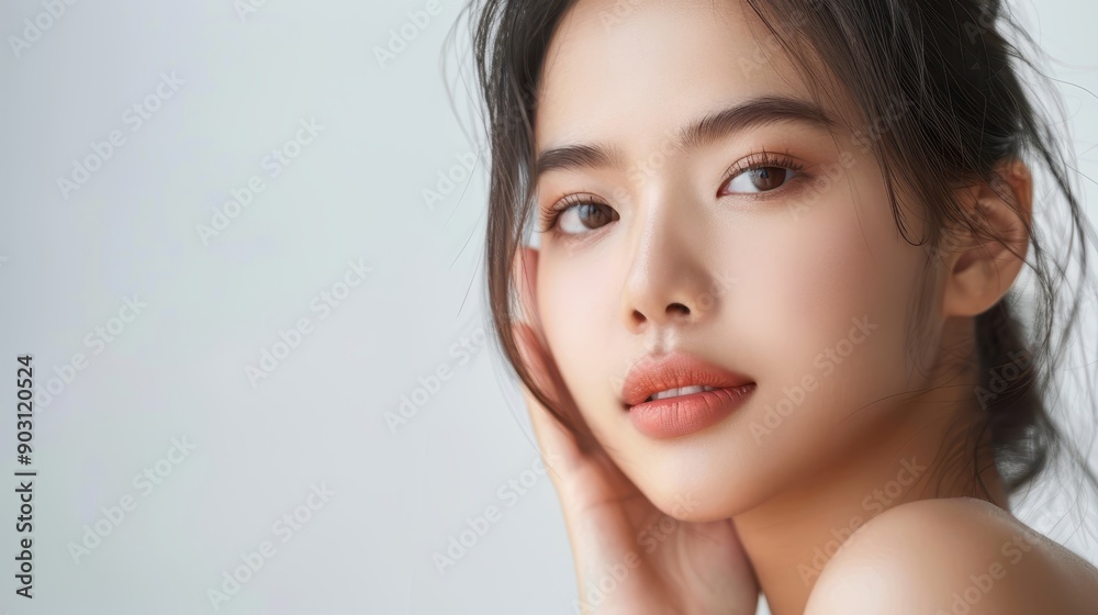 glowing asian woman after spa session image beauty salon photo with text space