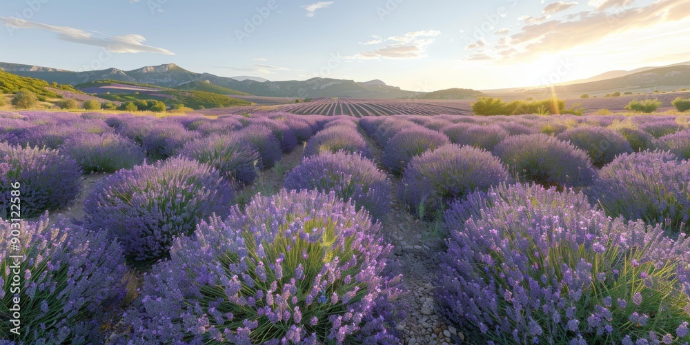 Obraz premium A field of lavender blooms in the sunlight. AI.