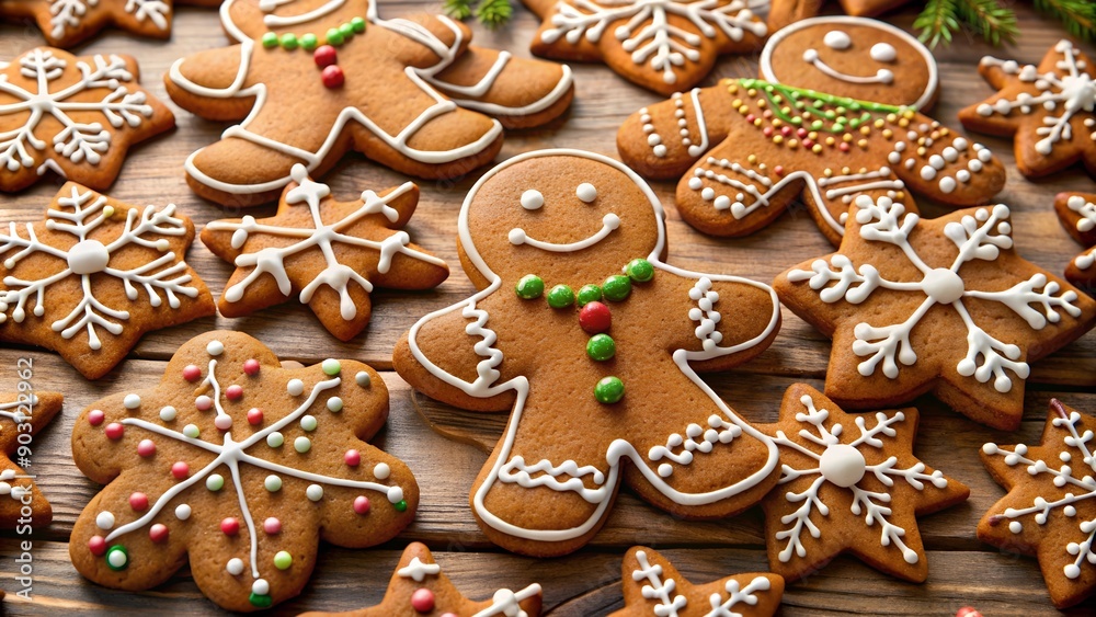 Traditional Christmas cookies in the form of gingerbread men, snowflakes and stars. Symbols of Christmas: handmade ginger cookies. Traditional Christmas cookies in the form of gingerbread men, snowflakes and stars. Symbols of Christmas: handmade ginger cookies.