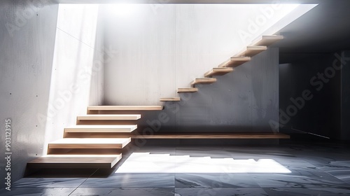  A room with a light streaming down from one of the staircase's top steps