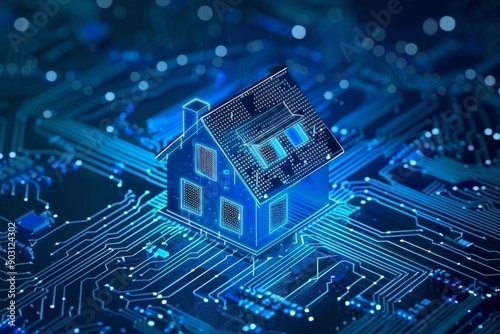 Wallpaper Mural Digital blueprint of a modern house emphasizing advanced architectural planning and technological innovation. Torontodigital.ca