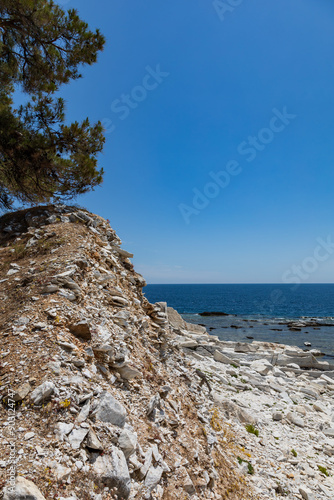 Seascape Aliki  Alyki island Thassos Greece. Old closed marble quarry by the sea. photo