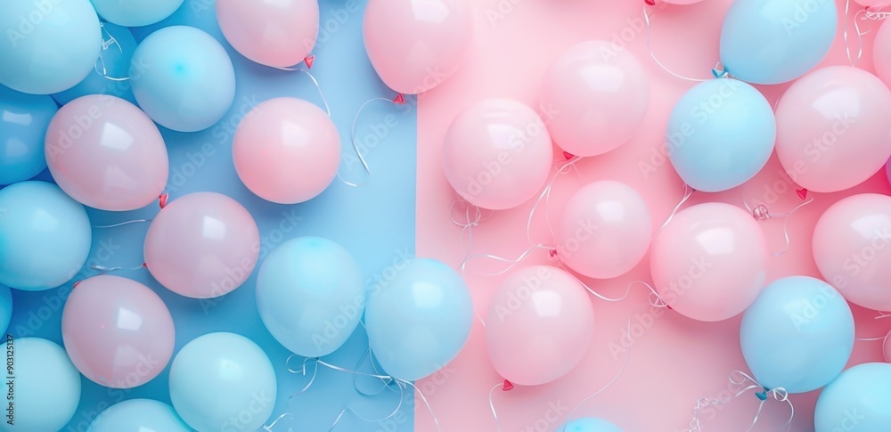 A pastel pink and blue background with balloons, creating an adorable aesthetic for baby girl party themes Generative AI A pastel pink and blue background with balloons, creating an adorable aesthetic for baby girl party themes Generative AI