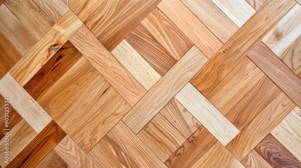 Close-up of parquet flooring with geometric design, hardwood timber, artistic texture Close-up of parquet flooring with geometric design, hardwood timber, artistic texture