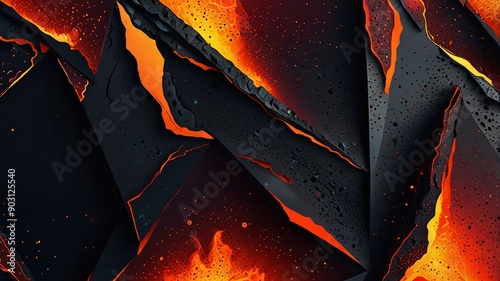 Fototapeta Naklejka Na Ścianę i Meble -  Formidable lava flow solid mountain fire fierce obsidian 2D 3D background red black dynamic abstract