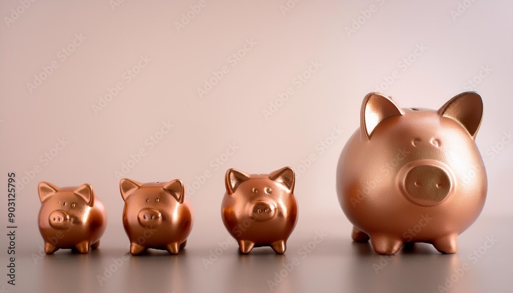 Pig piggy bank of different sizes meaning increase in wealth