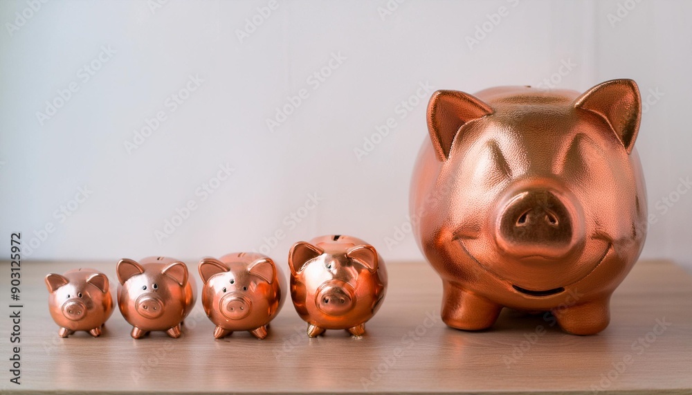 Pig piggy bank of different sizes meaning increase in wealth Pig piggy bank of different sizes meaning increase in wealth