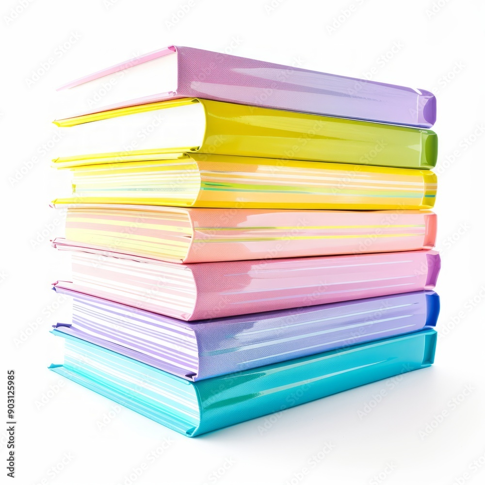 Medium shot of solid color book stack, isolated on a white background, bright and vivid tonality Medium shot of solid color book stack, isolated on a white background, bright and vivid tonality