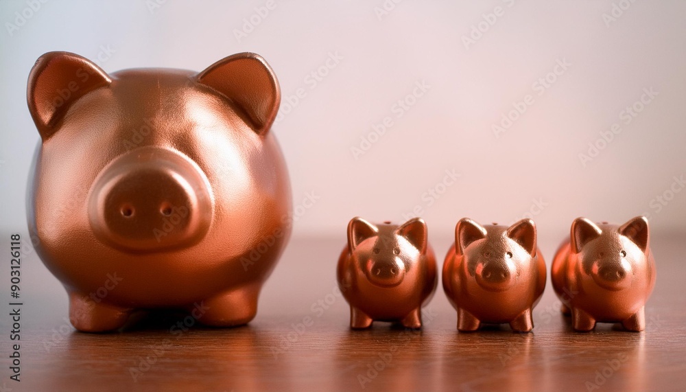 Pig piggy bank of different sizes meaning increase in wealth Pig piggy bank of different sizes meaning increase in wealth
