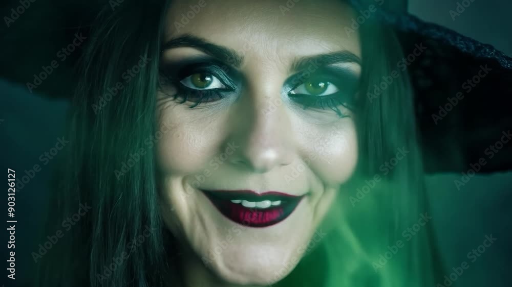 Stylish witch conjuring green smoke in dimly lit scene, creating an eerie and magical atmosphere. Perfect for halloween themes, horror fantasy visuals, and eerie storytelling Stylish witch conjuring green smoke in dimly lit scene, creating an eerie and magical atmosphere. Perfect for halloween themes, horror fantasy visuals, and eerie storytelling