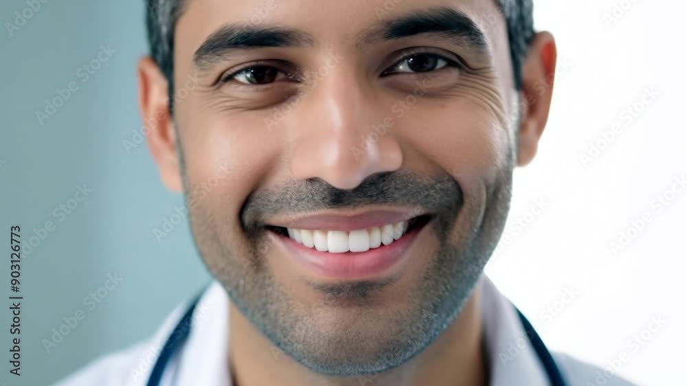 Experience a man's transformation from a neutral expression to a bright smile, radiating genuine happiness and warmth. Witness emotions evolving beautifully in this close-up sequence Experience a man's transformation from a neutral expression to a bright smile, radiating genuine happiness and warmth. Witness emotions evolving beautifully in this close-up sequence