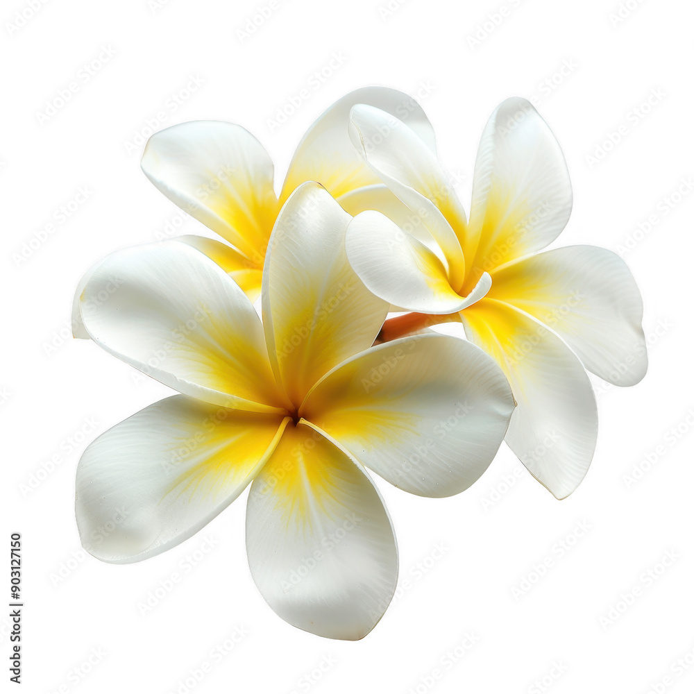 Close-up of Three White and Yellow Plumeria Flowers on Black Background Close-up of Three White and Yellow Plumeria Flowers on Black Background