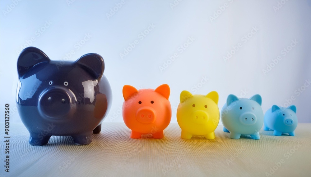 Pig piggy bank of different sizes meaning increase in wealth Pig piggy bank of different sizes meaning increase in wealth