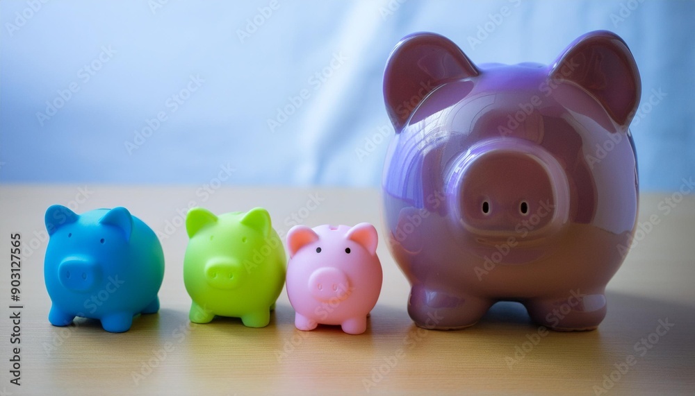 Pig piggy bank of different sizes meaning increase in wealth Pig piggy bank of different sizes meaning increase in wealth