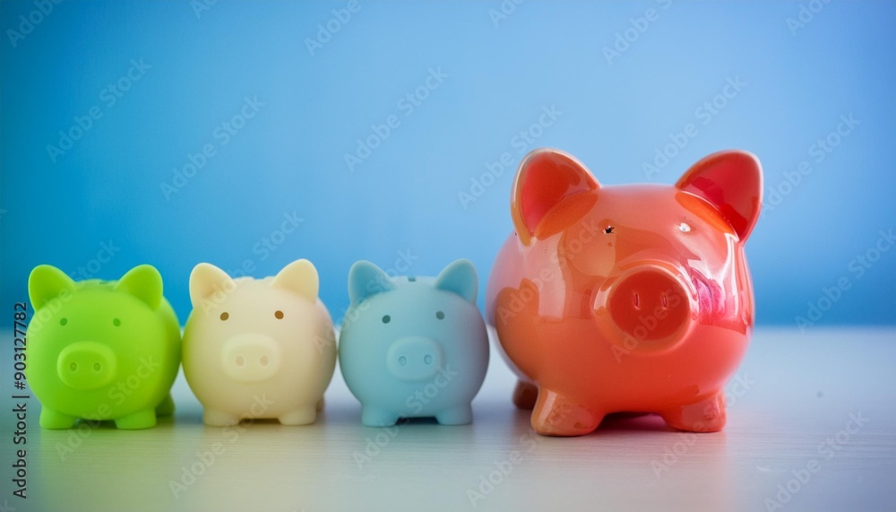 Pig piggy bank of different sizes meaning increase in wealth Pig piggy bank of different sizes meaning increase in wealth