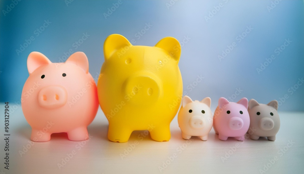Pig piggy bank of different sizes meaning increase in wealth Pig piggy bank of different sizes meaning increase in wealth