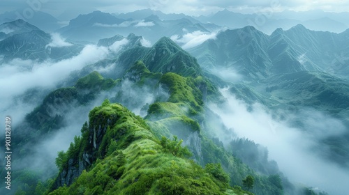 a view of a mountain range covered in fog