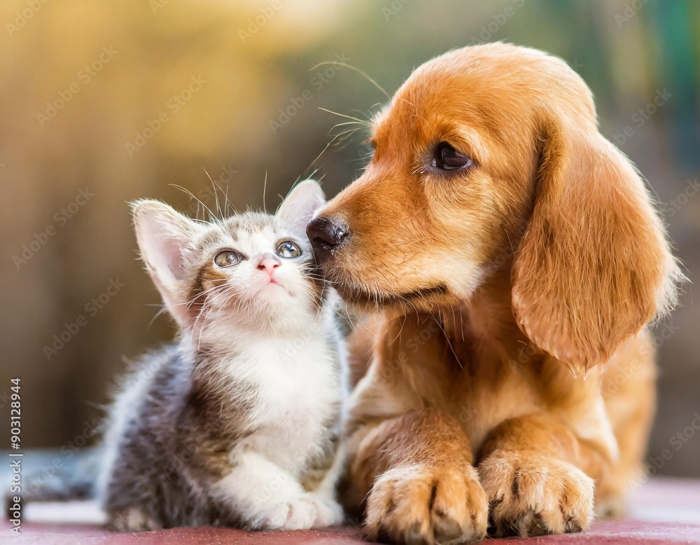 A Heartwarming Moment Between a Dog and Cat at Play, Puppy And Kitten, Dog and Cat Playing Together A Heartwarming Moment Between a Dog and Cat at Play, Puppy And Kitten, Dog and Cat Playing Together