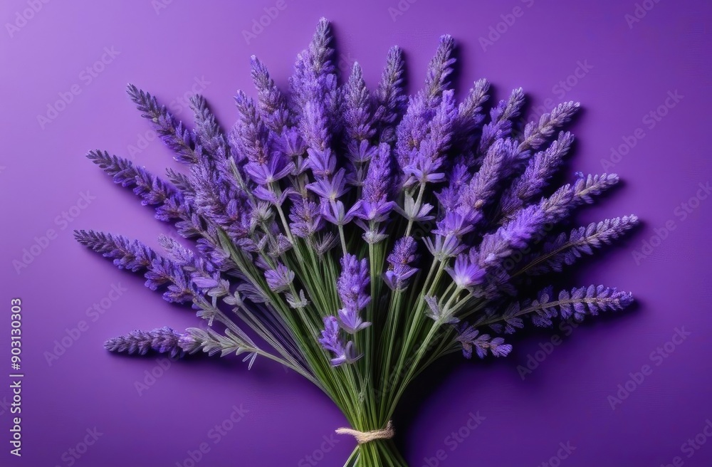 bouquet of lavender on a purple background. View from above. bouquet of lavender on a purple background. View from above.