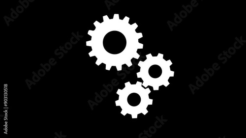 animation of three gears with isolated background, Rotating Gears. Settings icon animation.