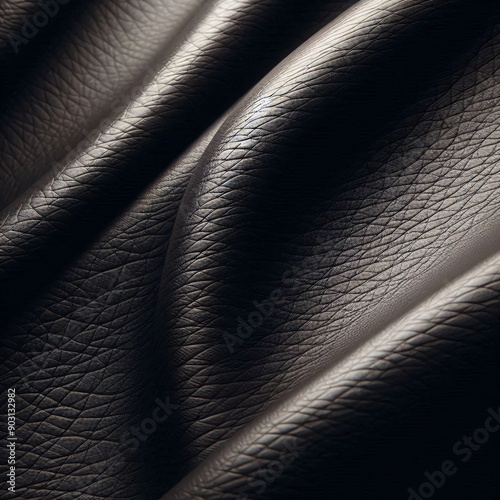 black leather, leather folds, leather texture, leather fabric, close-up, macro photo