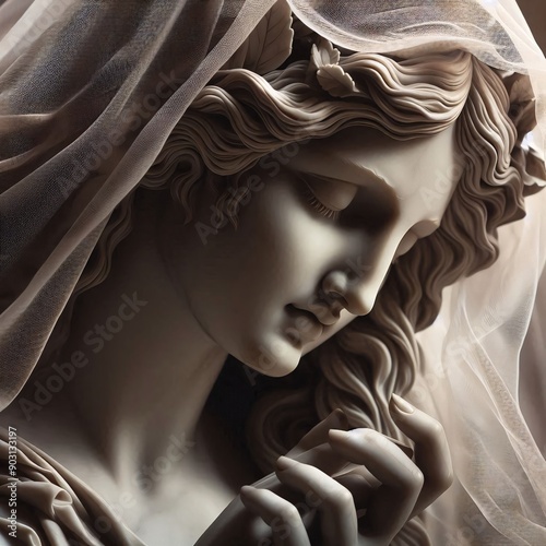 marble or stone antique sculpture of a woman, greco-Roman antiquity